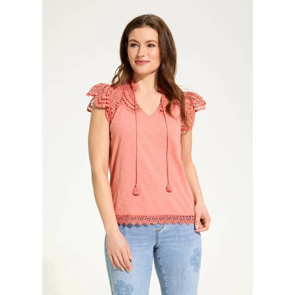 NEW FDJ felia flutter sleeve placed eyelet top in clay